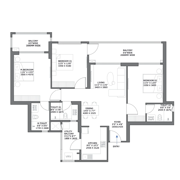 4 BHK Type 1 Floor Plan of M3M Brabus Residences Sector 58 Gurgaon