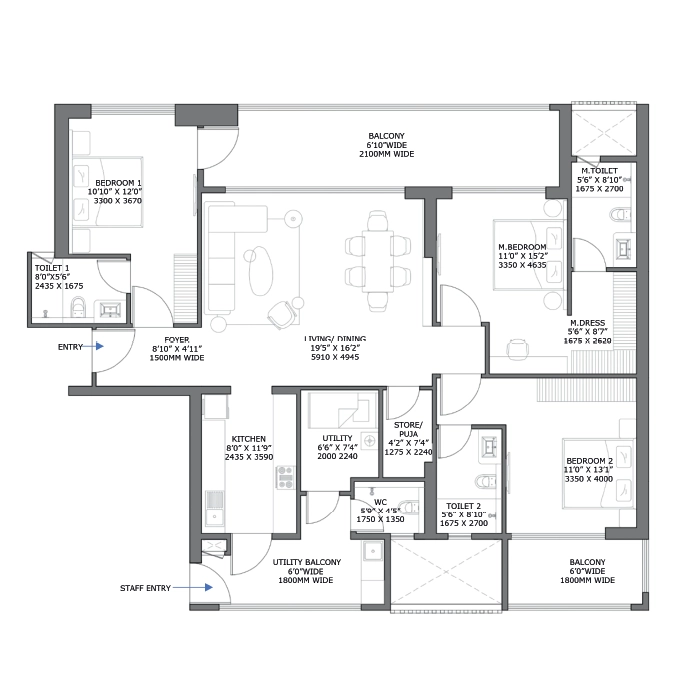 4 BHK Type 2 Floor Plan of M3M Brabus Residences Sector 58 Gurgaon